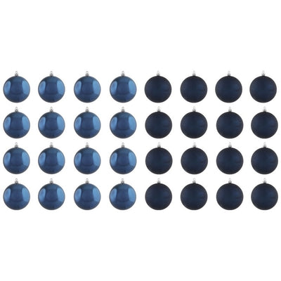 3.25" Blue Shatterproof Two-Finish Christmas Ball Ornaments 32-Count