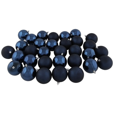 3.25" Blue Shatterproof Two-Finish Christmas Ball Ornaments 32-Count
