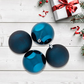 3.25" Blue Shatterproof Two-Finish Christmas Ball Ornaments 32-Count