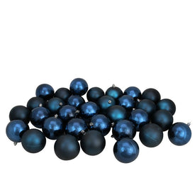 3.25" Blue Shatterproof Two-Finish Christmas Ball Ornaments 32-Count