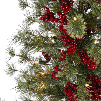 4' Berry and Pine Artificial Christmas Tree with 100 Warm White Lights and Burlap Wrapped Base
