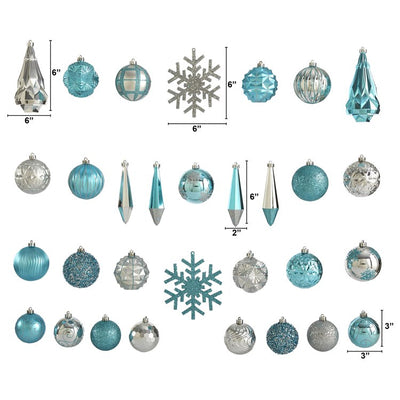 52-Count Holiday Shatterproof 80-150mm Christmas Tree Ornament Box Set with Reusable Tray