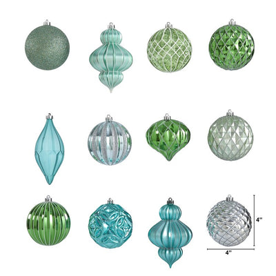 12-Count Holiday Lux Shatterproof 100mm Christmas Tree Ornament Set with Reusable Box
