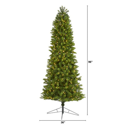 8' Slim Virginia Spruce Artificial Christmas Tree with 600 Warm White (Multifunction LED Lights with Instant Connect Technology and 1294 Bendable Branches