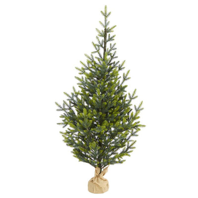 5' Fraser Fir Natural Look Artificial Christmas Tree with 200 Clear LED Lights, a Burlap Base and 853 Bendable Branches