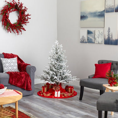 4' Flocked Fraser Fir Artificial Christmas Tree with 300 Warm White Lights and 967 Bendable Branches