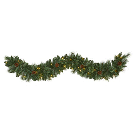 6' White Mountain Pine Artificial Garland with 35 White Warm LED Lights and Pinecones