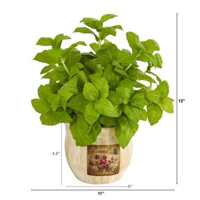 12" Basil Artificial Plant in Decorative Planter