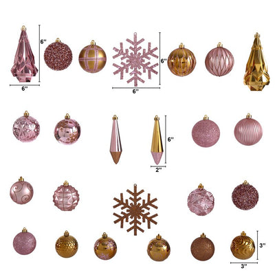 52-Count Holiday Shatterproof 80mm to 150mm Christmas Tree Ornament Box Set with Reusable Tray