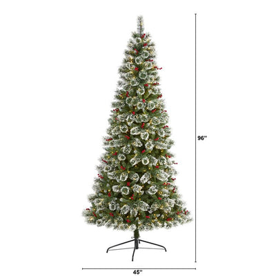 8' Frosted Swiss Pine Artificial Christmas Tree with 550 Clear LED Lights and Berries