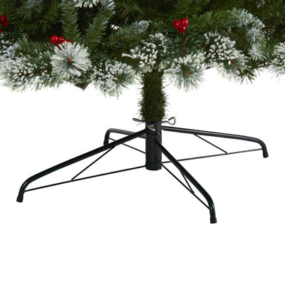 8' Frosted Swiss Pine Artificial Christmas Tree with 550 Clear LED Lights and Berries