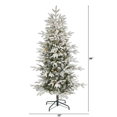 5.5' Flocked Manchester Spruce Artificial Christmas Tree with 200 Lights and 560 Bendable Branches