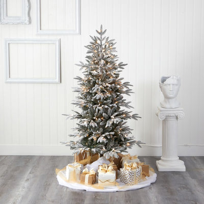 5.5' Flocked Manchester Spruce Artificial Christmas Tree with 200 Lights and 560 Bendable Branches