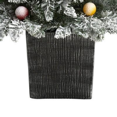 5' Flocked British Columbia Mountain Fir Artificial Christmas Tree in Decorative Planter with 50 Multi Color Globe Bulbs and 379 Bendable Branches