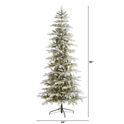 7.5' Slim Flocked Nova Scotia Spruce Artificial Christmas Tree with 450 Warm White LED Lights and 909 Bendable Branches
