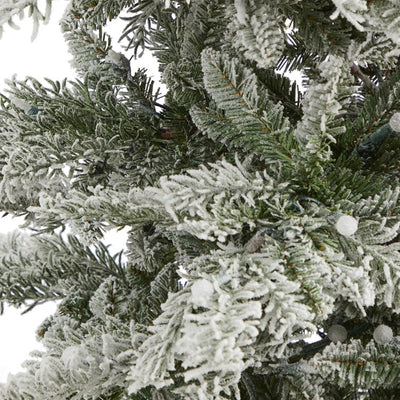 7.5' Slim Flocked Nova Scotia Spruce Artificial Christmas Tree with 450 Warm White LED Lights and 909 Bendable Branches