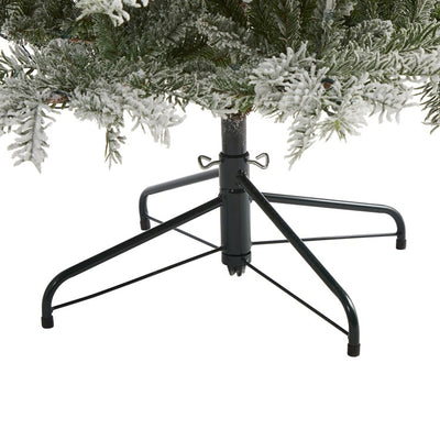 7.5' Slim Flocked Nova Scotia Spruce Artificial Christmas Tree with 450 Warm White LED Lights and 909 Bendable Branches