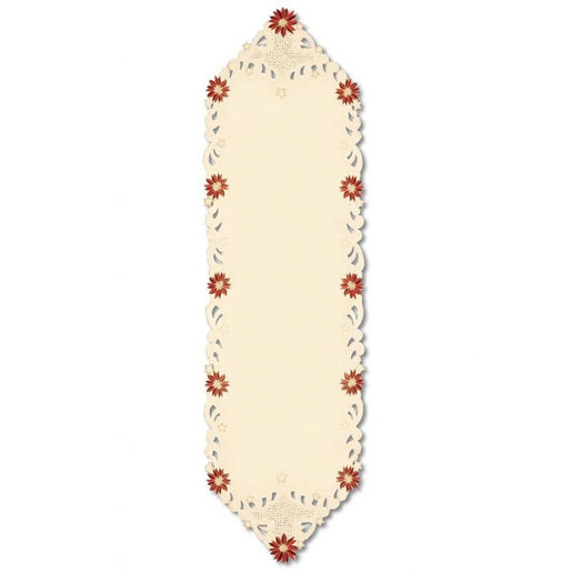 15" x 52" Beige Embroidered Floral Christmas Table Runner