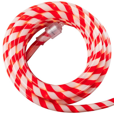 18' Red and White Striped Candy Cane Christmas Rope Light