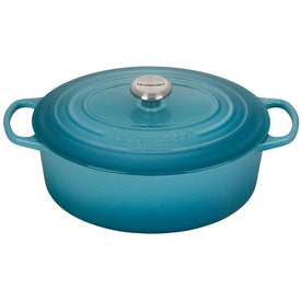 Signature 6.75-Quart Cast Iron Oval Dutch Oven with Stainless Steel Knob - Caribbean
