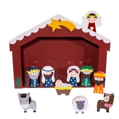 2" -3" Wooden Children's Nativity Set with Stable and 10 Figures