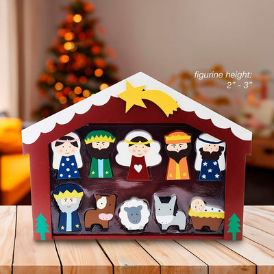 2" -3" Wooden Children's Nativity Set with Stable and 10 Figures