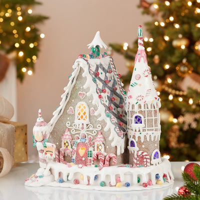 13" Snowy Alpine Inn Gingerbread House, C7 Bulb, Electric Plug