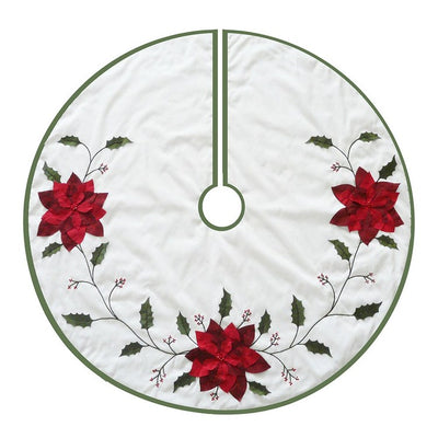 54" Poinsettia and Holly Applique Tree Skirt