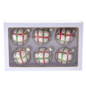 80mm Plaid Glass Ball Ornaments 6-Piece Set