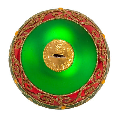 80mm Green Glass Ball Ornament With Red And Gold Fleur-De-Lis Design, 6-Piece Box