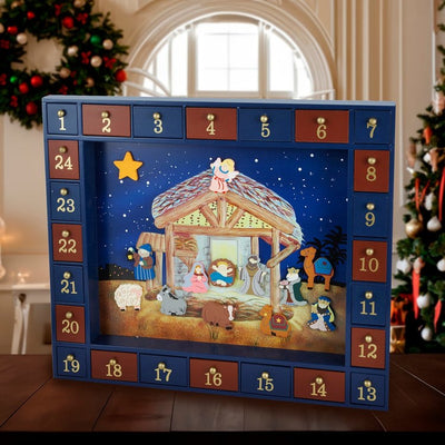 16.75" Wooden Nativity Advent Calendar, 25-Piece Set