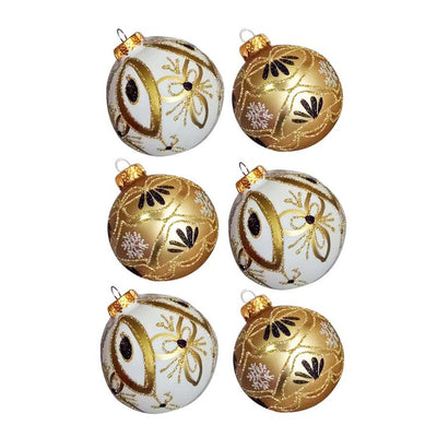 80mm Gold and White Glass Ball Ornaments6-Piece Box Set