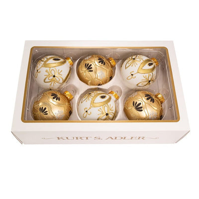 80mm Gold and White Glass Ball Ornaments6-Piece Box Set