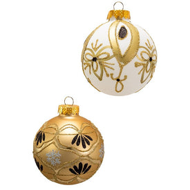 80mm Gold and White Glass Ball Ornaments6-Piece Box Set