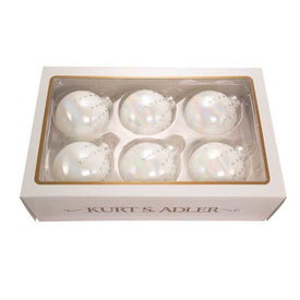 3.1" Pearl White Glass Ornaments, Set of 6