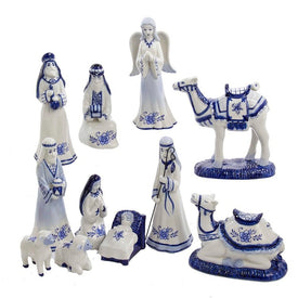1.97-6.7" Porcelain Delft Blue Nativity Set, 11-Piece Set