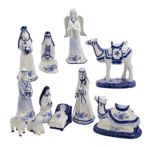 1.97-6.7" Porcelain Delft Blue Nativity Set, 11-Piece Set