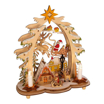 10.8" Wooden Alpine Village with Santa, Boy & Deer, LED Illuminated, Cordless
