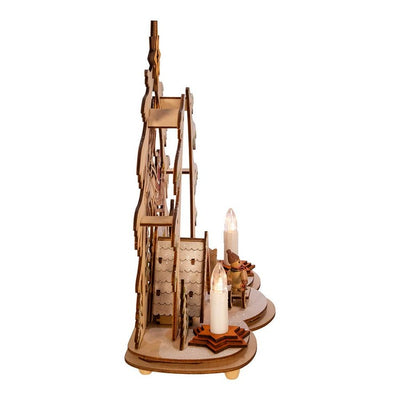 10.8" Wooden Alpine Village with Santa, Boy & Deer, LED Illuminated, Cordless