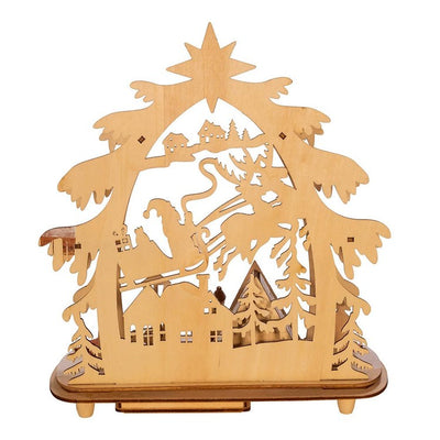 10.8" Wooden Alpine Village with Santa, Boy & Deer, LED Illuminated, Cordless