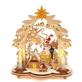 10.8" Wooden Alpine Village with Santa, Boy & Deer, LED Illuminated, Cordless