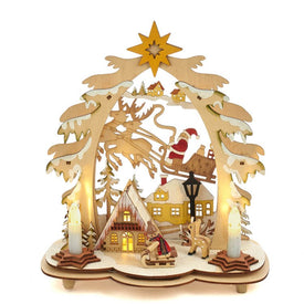 10.8" Wooden Alpine Village with Santa, Boy & Deer, LED Illuminated, Cordless