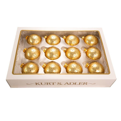 60mm Gold With Pattern Glass Ornaments 12-Piece Box
