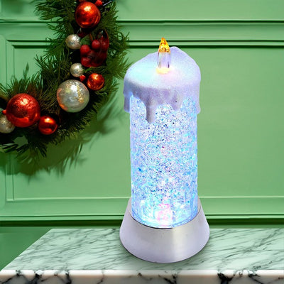 9.25" Battery-Operated Color Changing Snowing Candle