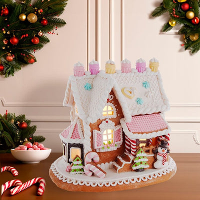 9" Gingerbread House with LED Lights