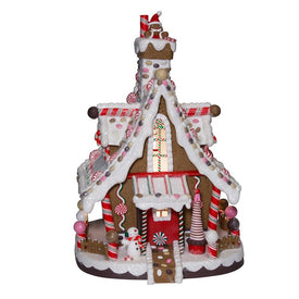 12" Peppermint Frosted Gingerbread House, Illuminated with C7 Bulb, Electric Plug