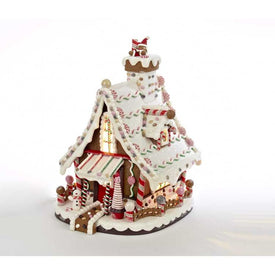 12" Peppermint Frosted Gingerbread House, Illuminated with C7 Bulb, Electric Plug