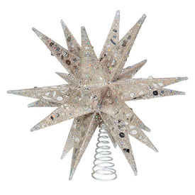12" Champagne and Silver Glitter Moravian Star Tree Topper