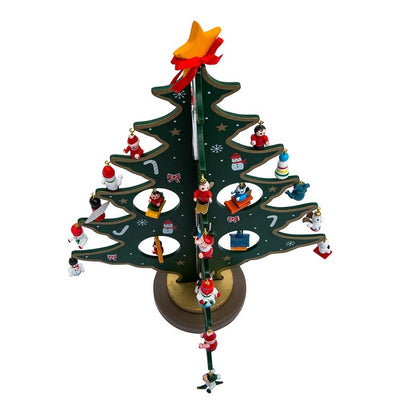 11.75" Wooden Tree with Miniature Wooden Ornaments, 25-Piece Set
