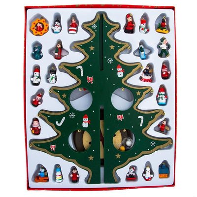 11.75" Wooden Tree with Miniature Wooden Ornaments, 25-Piece Set